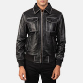 Archer Noir Men's Black Leather Bomber Jacket
