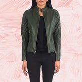 Adalyn Quilted Green Leather Biker Jacket