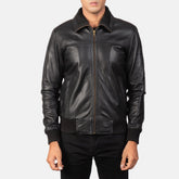 SkyRolf Black Men's Leather Bomber Jacket