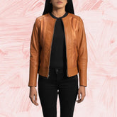Alara Clean Tan Leather Biker Jacket for Women