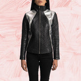 Alia Metallic Black Leather Biker Jacket