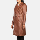 Isabella Brown Double-Breasted Leather Coat for Women
