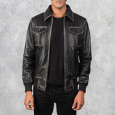 Archer Noir Men's Black Leather Bomber Jacket