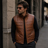 Ashcroft Full Grain Cognac Leather Puffer Vest Front View