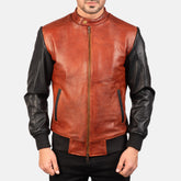 Avenzo Black & Maroon Leather Bomber Jacket for Men