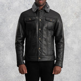 Axel Black Sheepskin Leather Shearling Trucker Jacket for Men