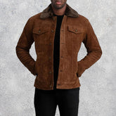 SaltCo Axel Brown Suede Shearling Trucker Jacket for Men