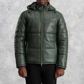 Axel Green Hooded Leather Puffer Jacket for Men