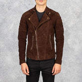 Axel Noir Men’s Leather Biker Jacket – Mocha Suede