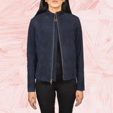 Azura Blue Suede Biker Jacket for Women
