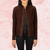 Azura Mocha Suede Biker Jacket for Women
