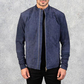 Azure Edge Navy Blue Suede Biker Jacket