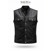 Black Calfskin Leather Moto Vest