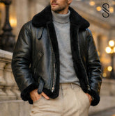 men’s black shearling bomber jacket