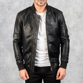 Bomia Ma-1 Black Leather Bomber Jacket