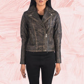 Carolyn Quilted Distressed Brown Biker Jacket