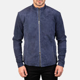 Azure Edge Navy Blue Suede Biker Jacket