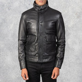 Colburn Men's Black Leather Bomber Jacket