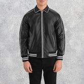 Cooper Black Leather Varsity Jacket