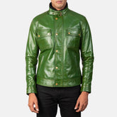Darren Men's Distressed Green Leather Biker Jacket