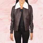 Elise G-1 Maroon Leather Bomber Jacket for Women