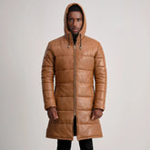Kian Tan Hooded Leather Puffer Coat for Men