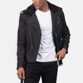 Havencroft Men's Distressed Black Leather Biker Jacket