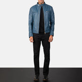 Gatsby Blue Leather Biker Jacket
