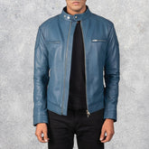 Gatsby Blue Leather Biker Jacket