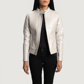 Ice Maiden Silver Quilted Leather Biker Jacket
