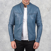 Ionic Blue Leather Biker Jacket