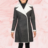 Ivy Black Double Breasted Shearling Coat for Women