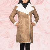 Ivy Distressed Brown Double Breasted Shearling Coat for Women