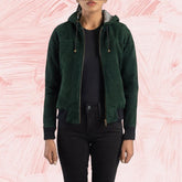 Ivy Green Hooded Suede Bomber Jacket for Women