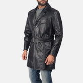 Jordane Black Leather Belted Coat