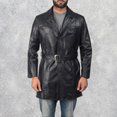 Jordane Black Leather Belted Coat