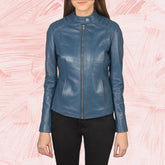 Kelsee Blue Leather Biker Jacket