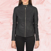 Kelsee Distressed Black Leather Biker Jacket