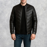 Landon Black Leather Puffer Jacket for Men