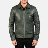 Larsen Green Leather Biker Jacket