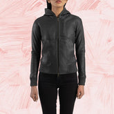 Luna Black Hooded Leather Bomber Jacket