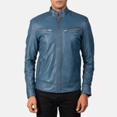 Malone Blue Leather Biker Jacket