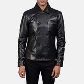 Morris Black Leather Peacoat