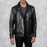 Morris Black Leather Peacoat