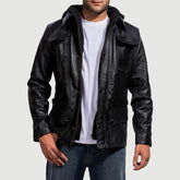Vanguard Hooded Black Men's Leather Jacket