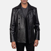 Bailey Black Leather Naval Peacoat