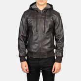 Nimbus Brown Hooded Leather Bomber Jacket