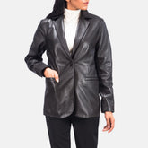 Elara Brown Leather Blazer for Women