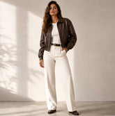 brown sheepskin leather jacket, oversized leather jacket women, genuine leather bomber jacket, brown leather bomber, cropped leather jacket, luxury women leather jacket, oversized brown jacket, sheepskin leather outerwear, womens streetwear jacket, relaxed fit leather jacket