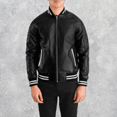 Phantom Black Leather Varsity Jacket